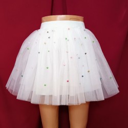 TUTU FASII  TIUL ALB PERLE COLORATE