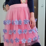 TUTU ROZ CU TREI RANDURI DE FLORI