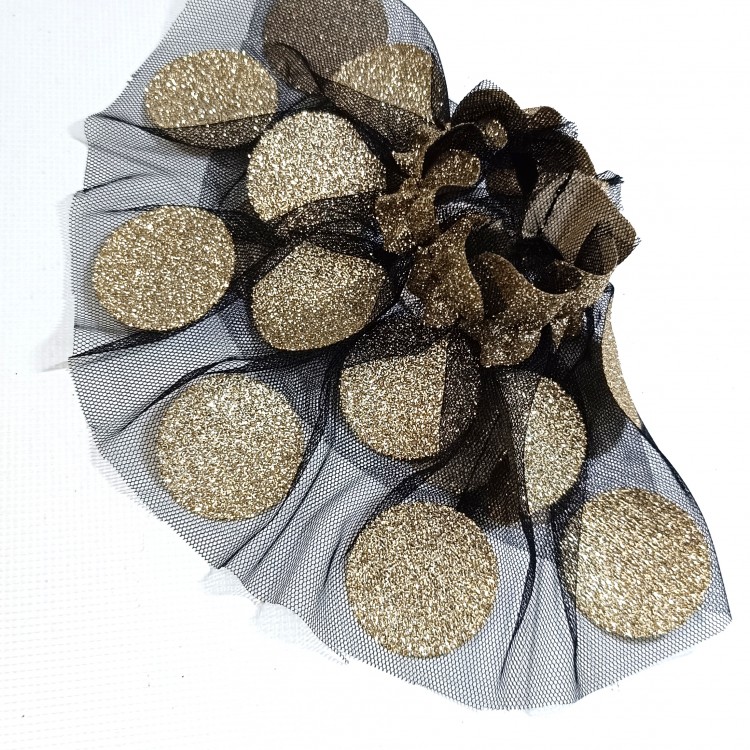 MANSETA DECOR POZE TIUL NEGRU CU BULINE MARI AURII