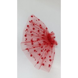 MANSETA DECOR POZE TIUL ROSU CU STELE SI BULINE MICI