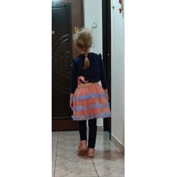 TUTU PIERSICA CU TREI RANDURI DE FLORI BLEO